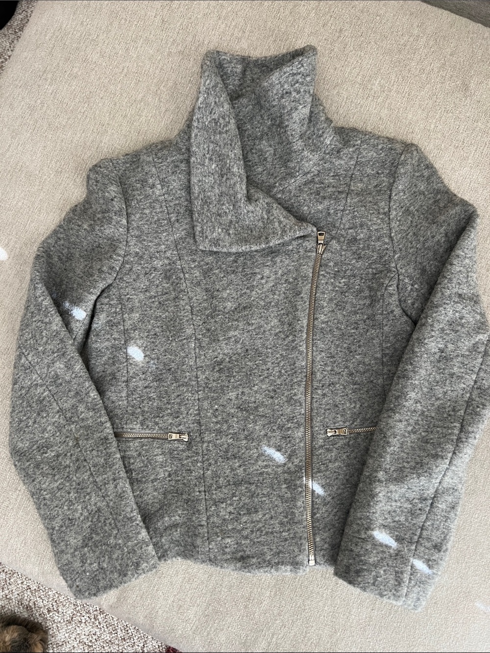 Ann Taylor Gray Asymmetrical Zip Wool-Blend Jacket